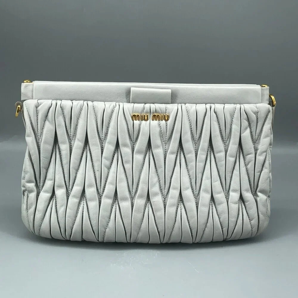 Miu Miu Grey Matelasse Leather Chain Clutch Shoulder Bag - Picture 2 of 15
